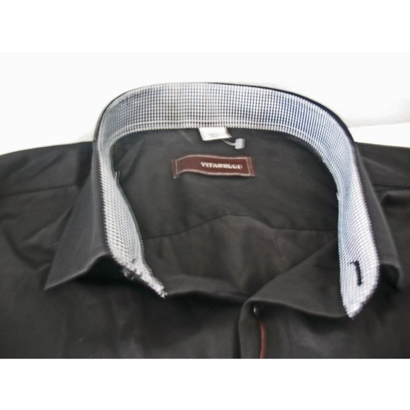 Vitarelli Men's Button Down -Size Large 16.5 Solid Black, Flip Cuffs NEW Italy - Picture 3 of 8